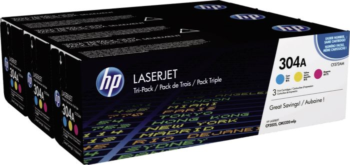 HP 304A LaserJet 3xPack C/M/Y Toner Crtr 2,8k pgs CF372AM